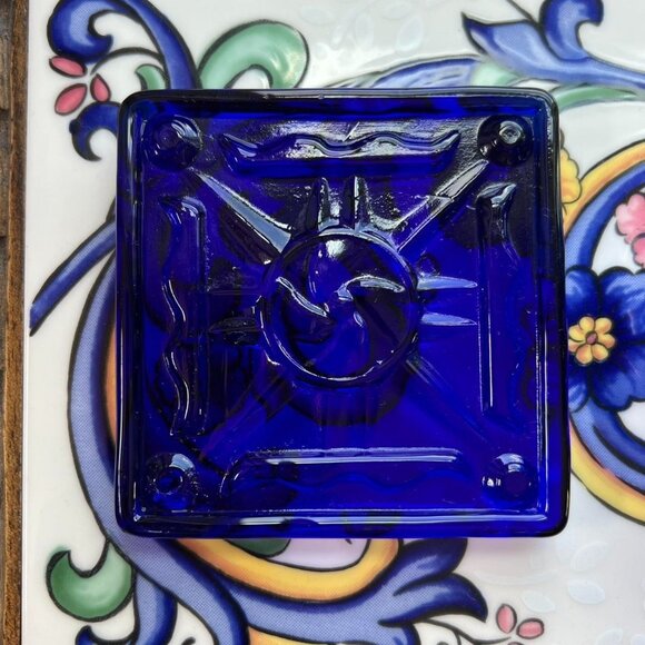 Vintage Blue Glass Tile with Unique Design - Picture 1 of 7